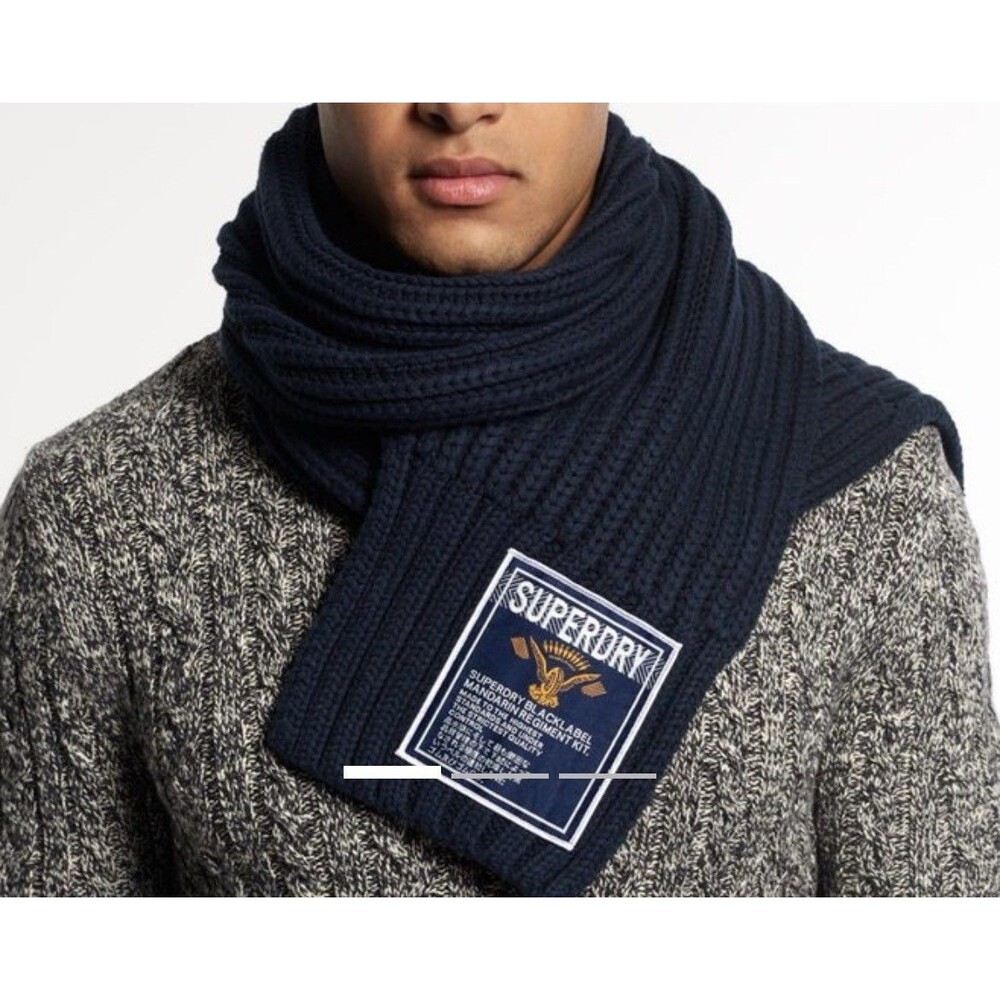 Superdry Super Cable Chunky Knit Navy Blue Unisex Scarf Black Label